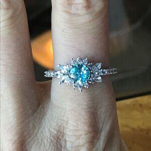 Natural Blue Zircon Sterling Silver Ring Size 9